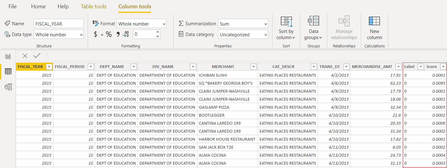 Power BI Desktop 中的结果（应用查询后）