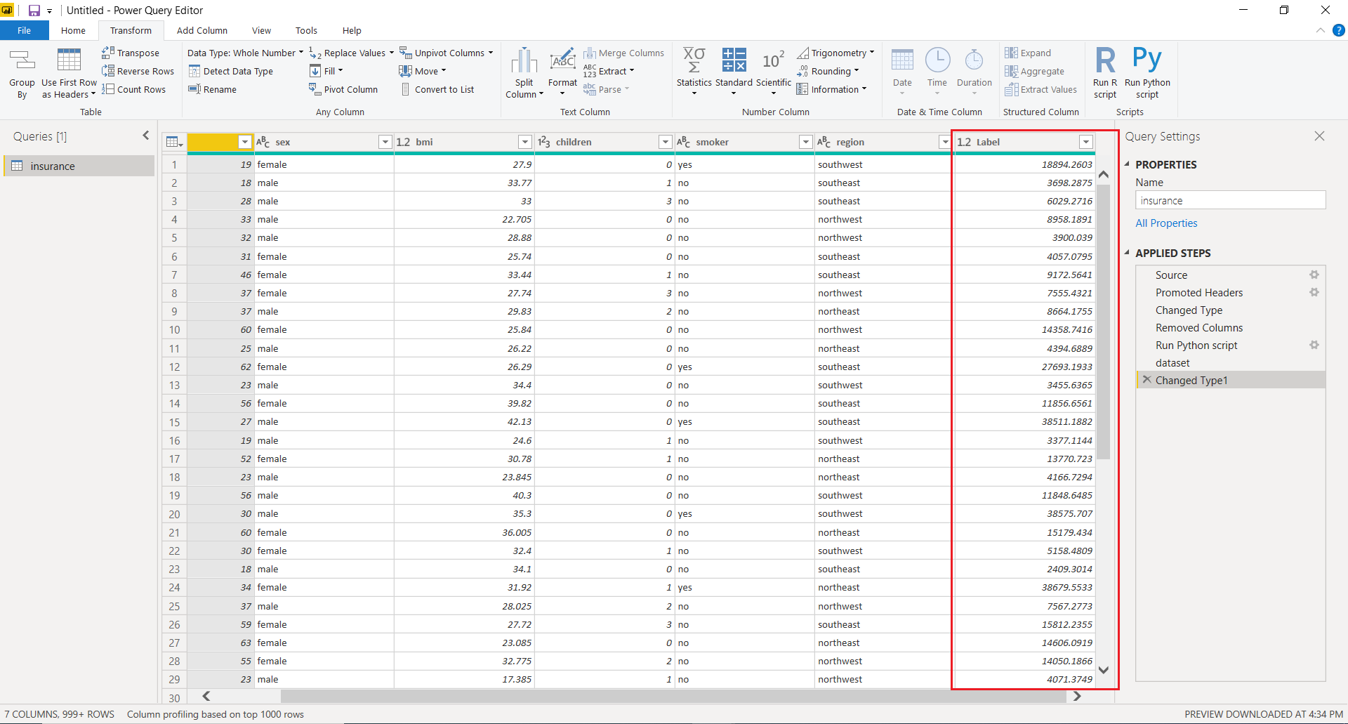 在Power Query中的predict_model函数输出