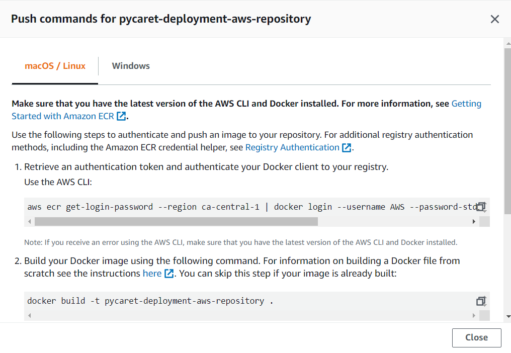 用于 pycaret-deployment-aws-repository 的推送命令