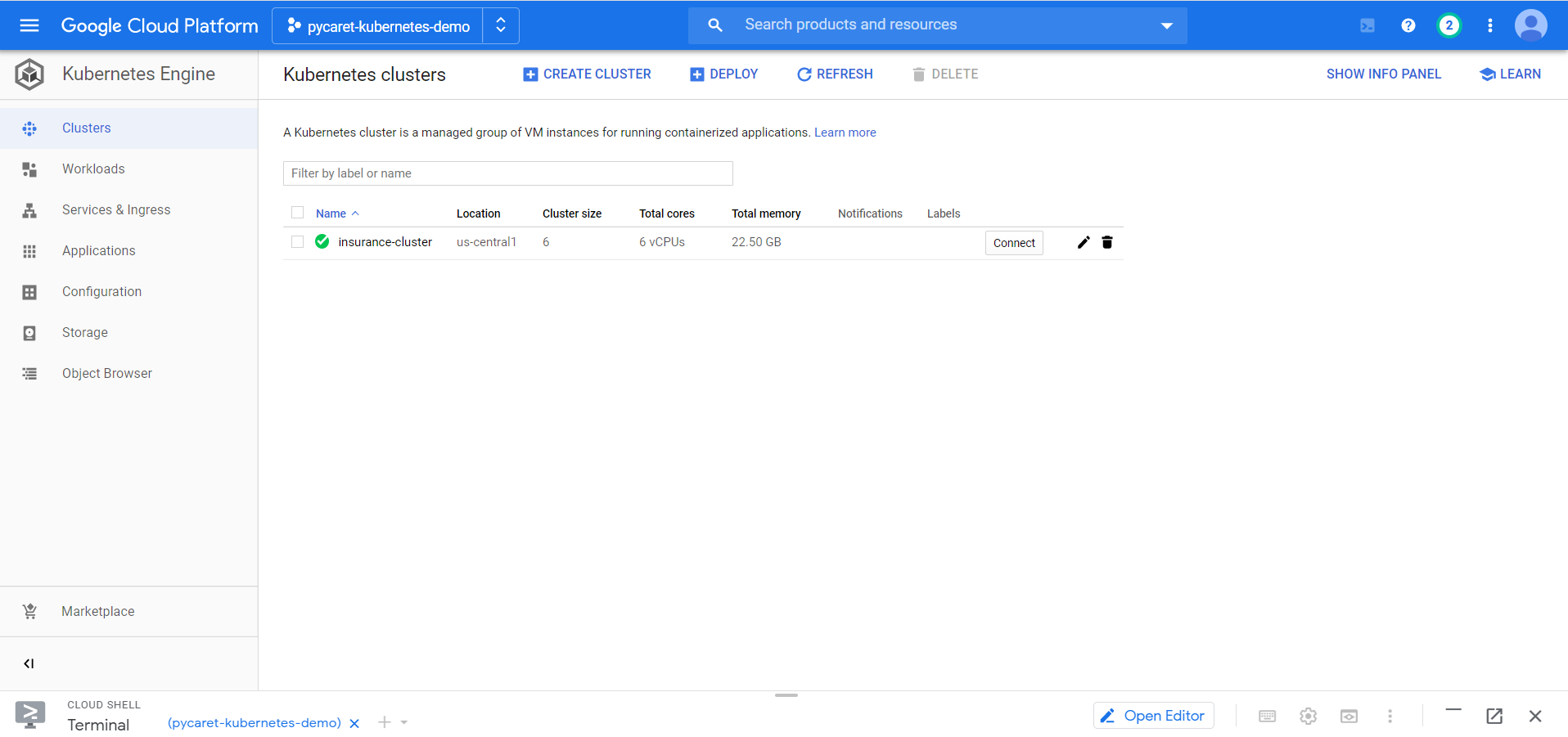 Google Cloud Platform → Kubernetes Engine → Clusters