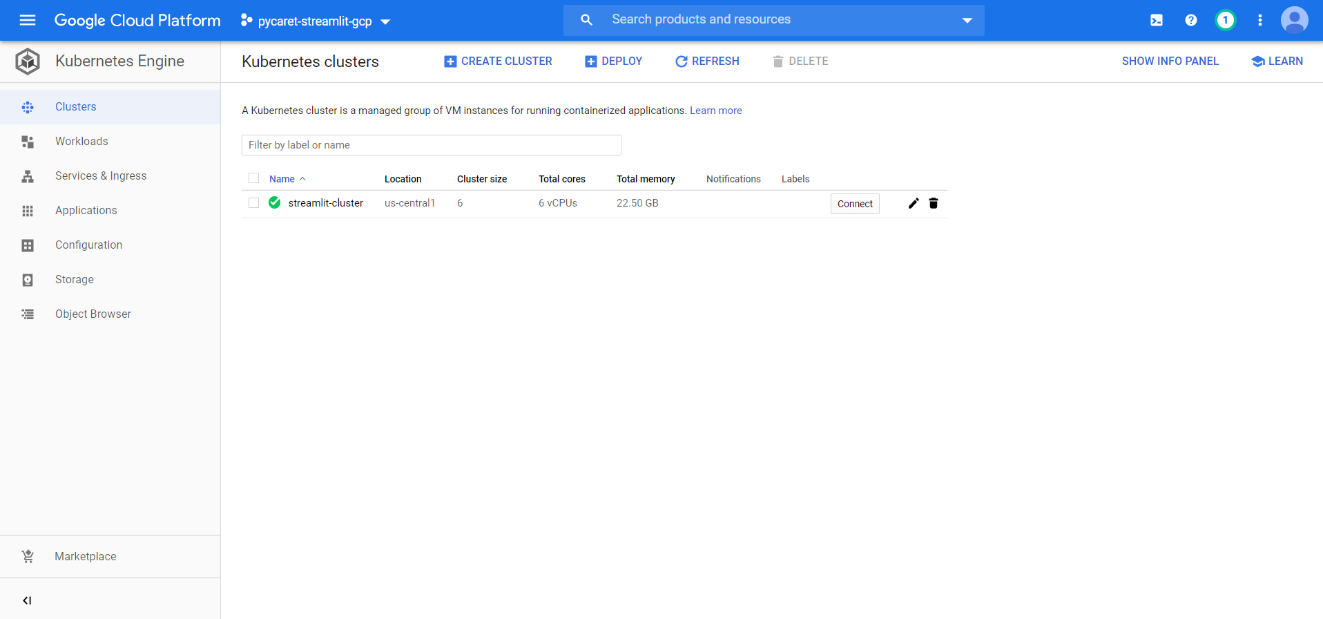 Google Cloud Platform → Kubernetes Engine → Clusters