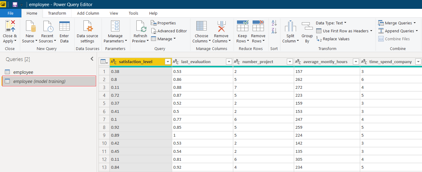 Power Query Editor → 右键单击 ‘employee’ → 复制