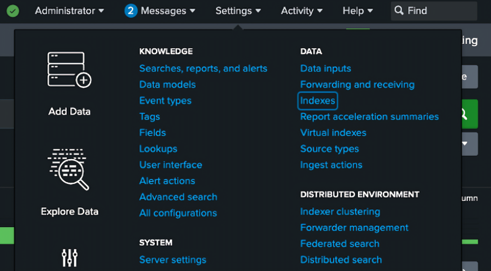 Splunk 设置菜单