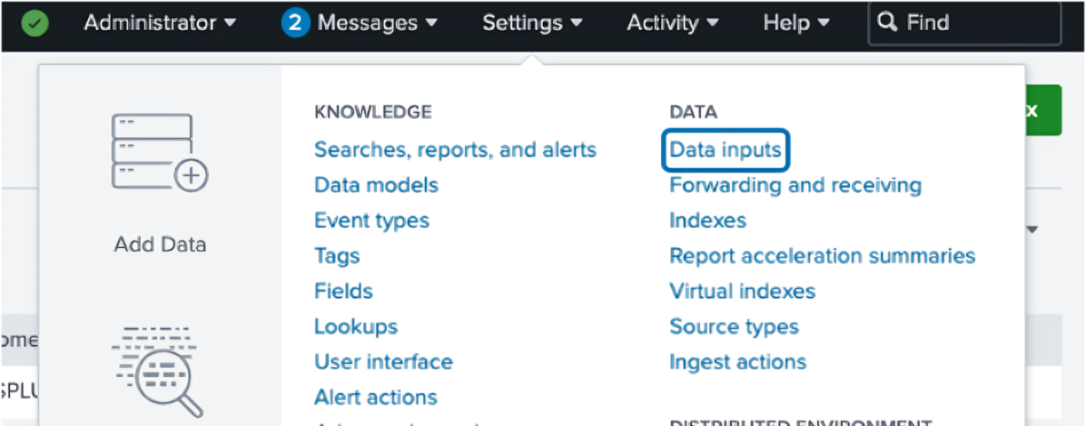 Splunk 设置菜单