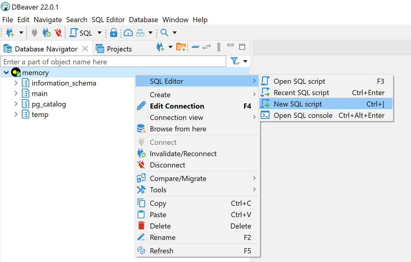 DBeaver New SQL Script