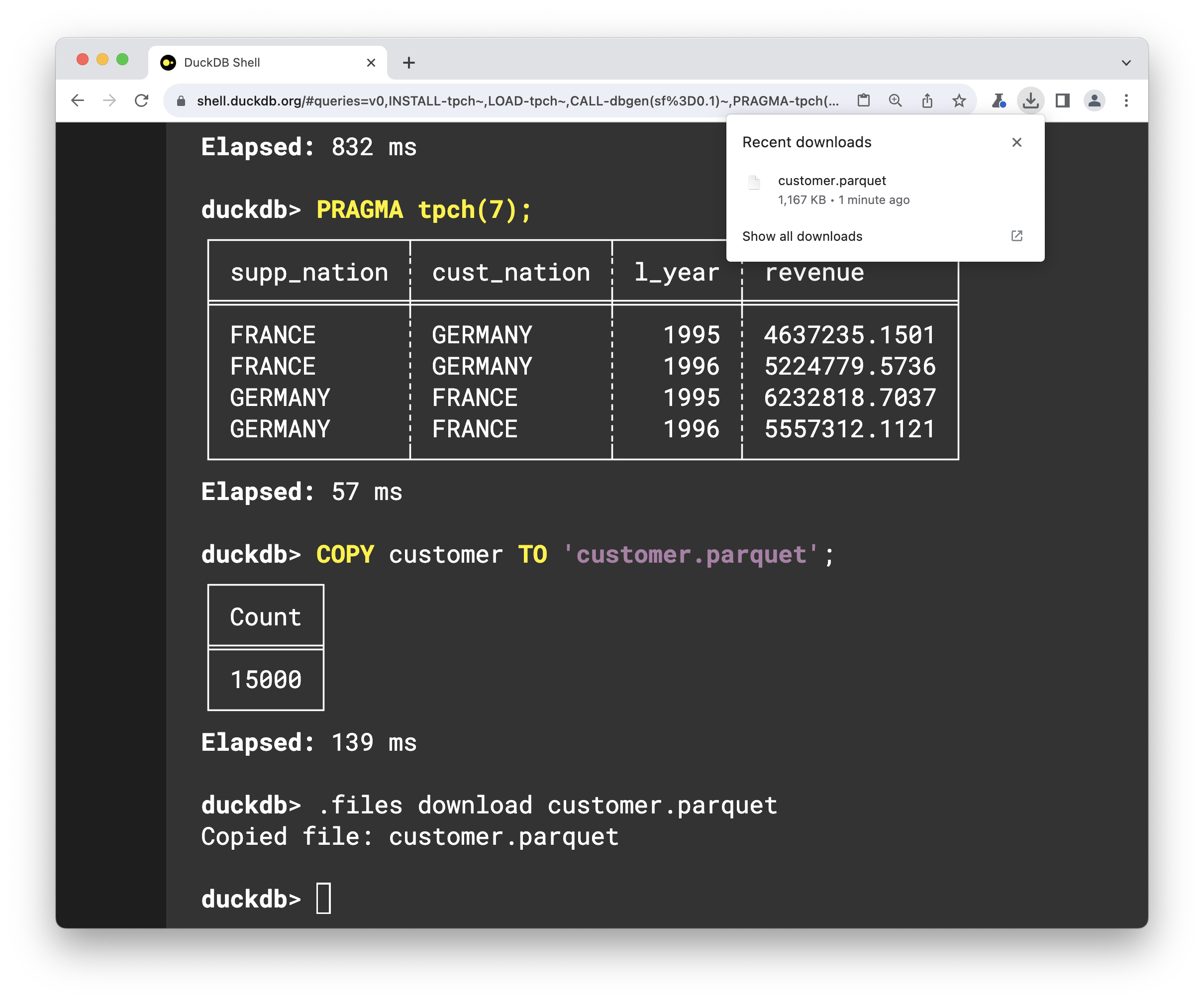 Wasm shell using the TPC-H extension