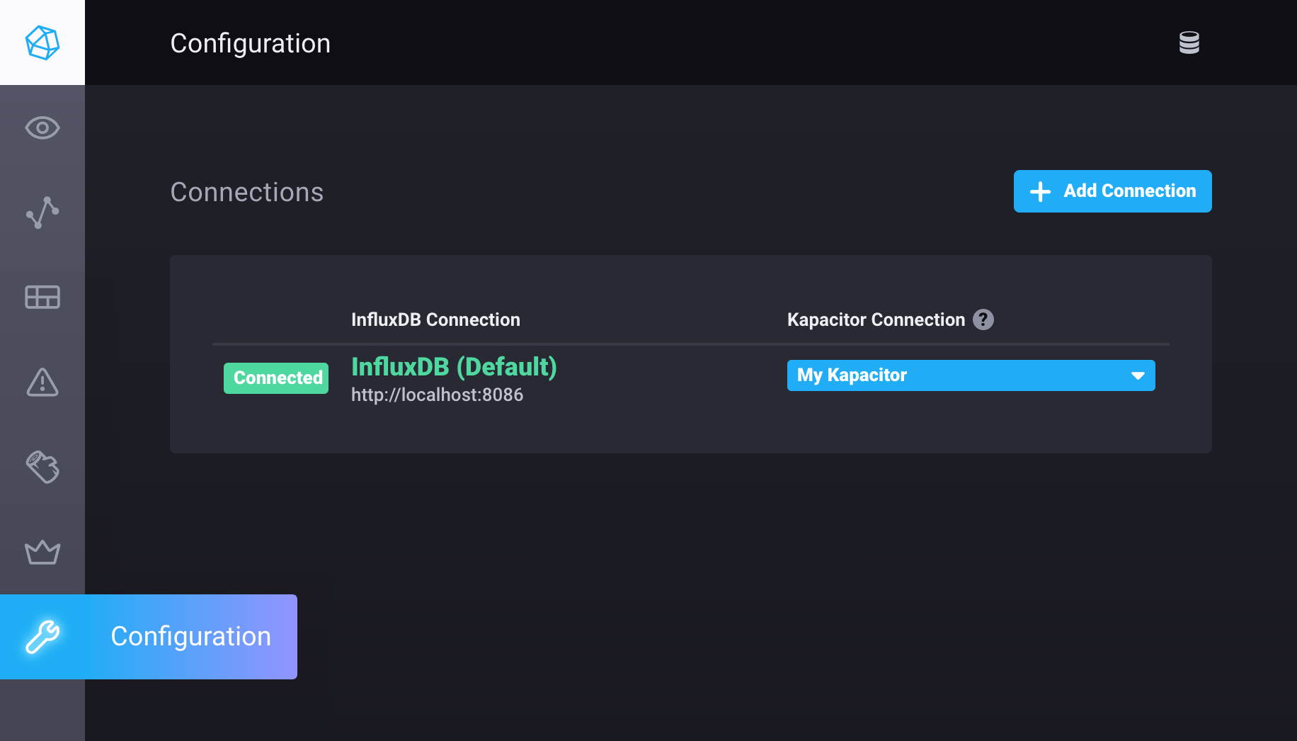 Chronograf connections landing page