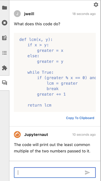 Jupyter AI聊天面板的屏幕截图，显示对上述问题的回答。