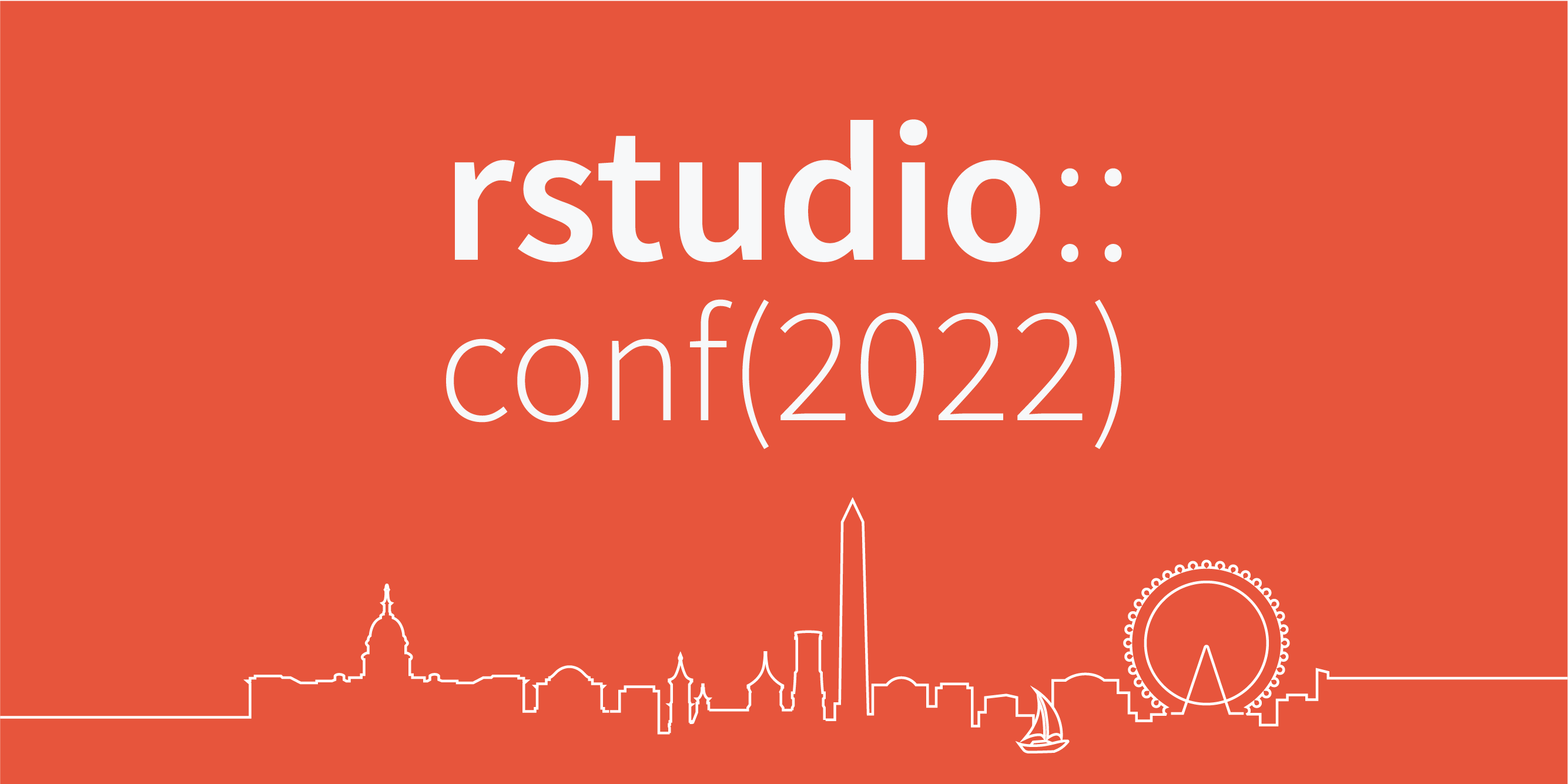 rstudio::conf(2022)标志：橙色背景，华盛顿特区天际线的轮廓。