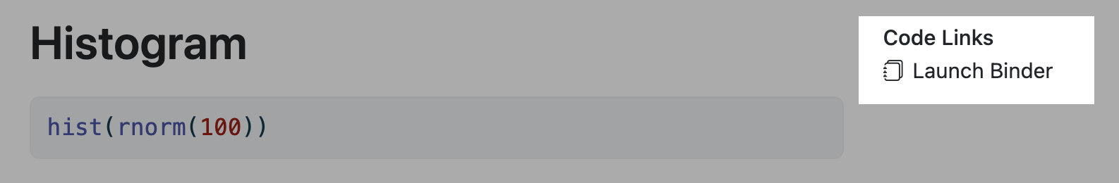 渲染的HTML页面上代码链接部分的截图，显示了一个带有文本启动Binder的链接。