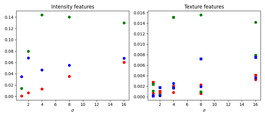 Intensity features, Texture features