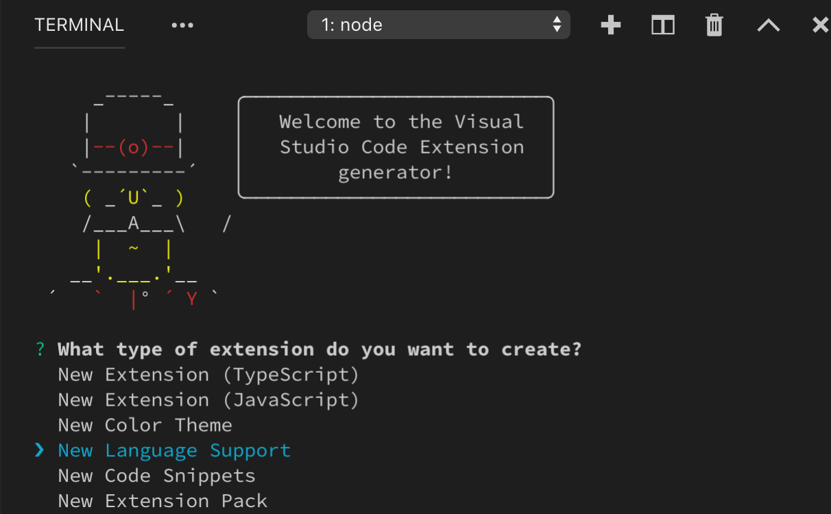 在'yo code'中选择'新语言'模板