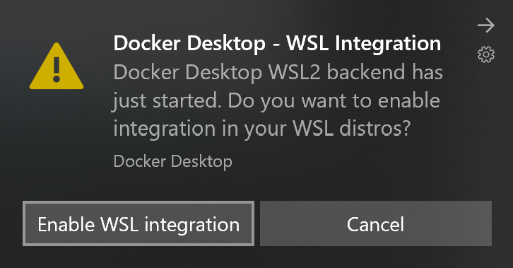 Docker Desktop WSL 集成对话框