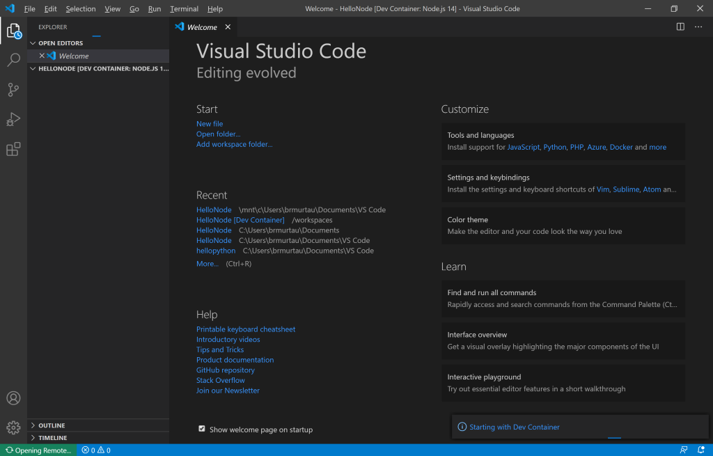 VS Code 实例启动 Dev Container