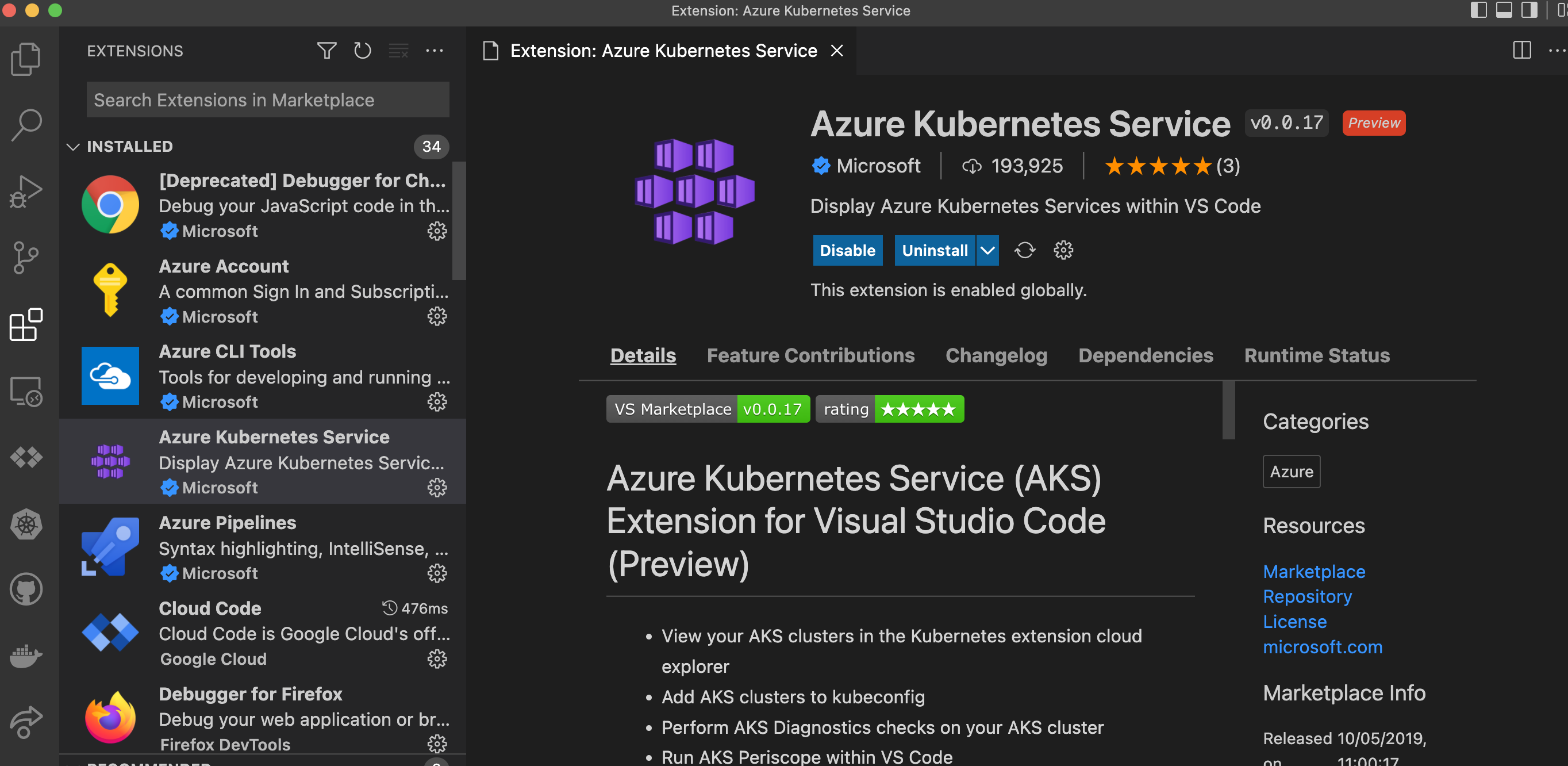 安装Azure Kubernetes服务