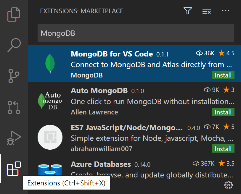 选择用于VS Code的MongoDB