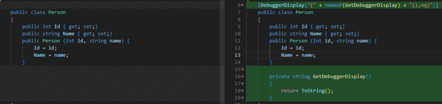 添加DebuggerDisplay属性示例