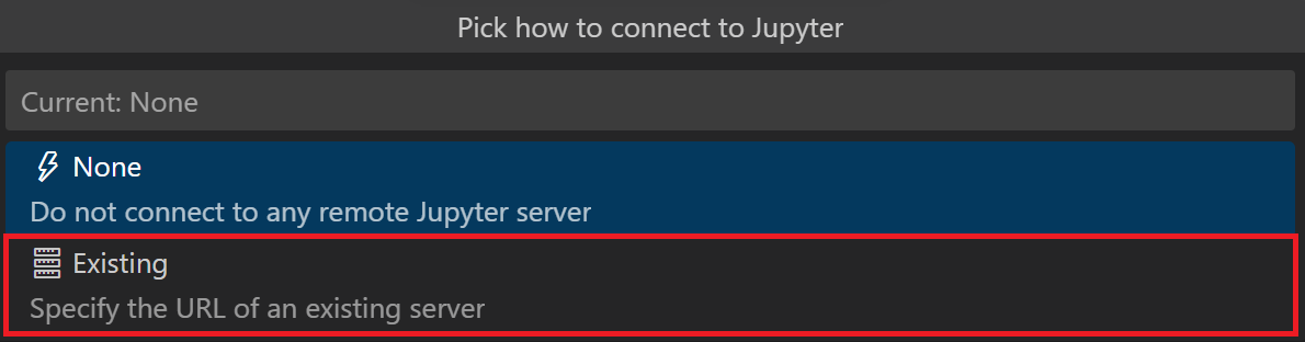 从Jupyter Server下拉菜单中选择现有选项
