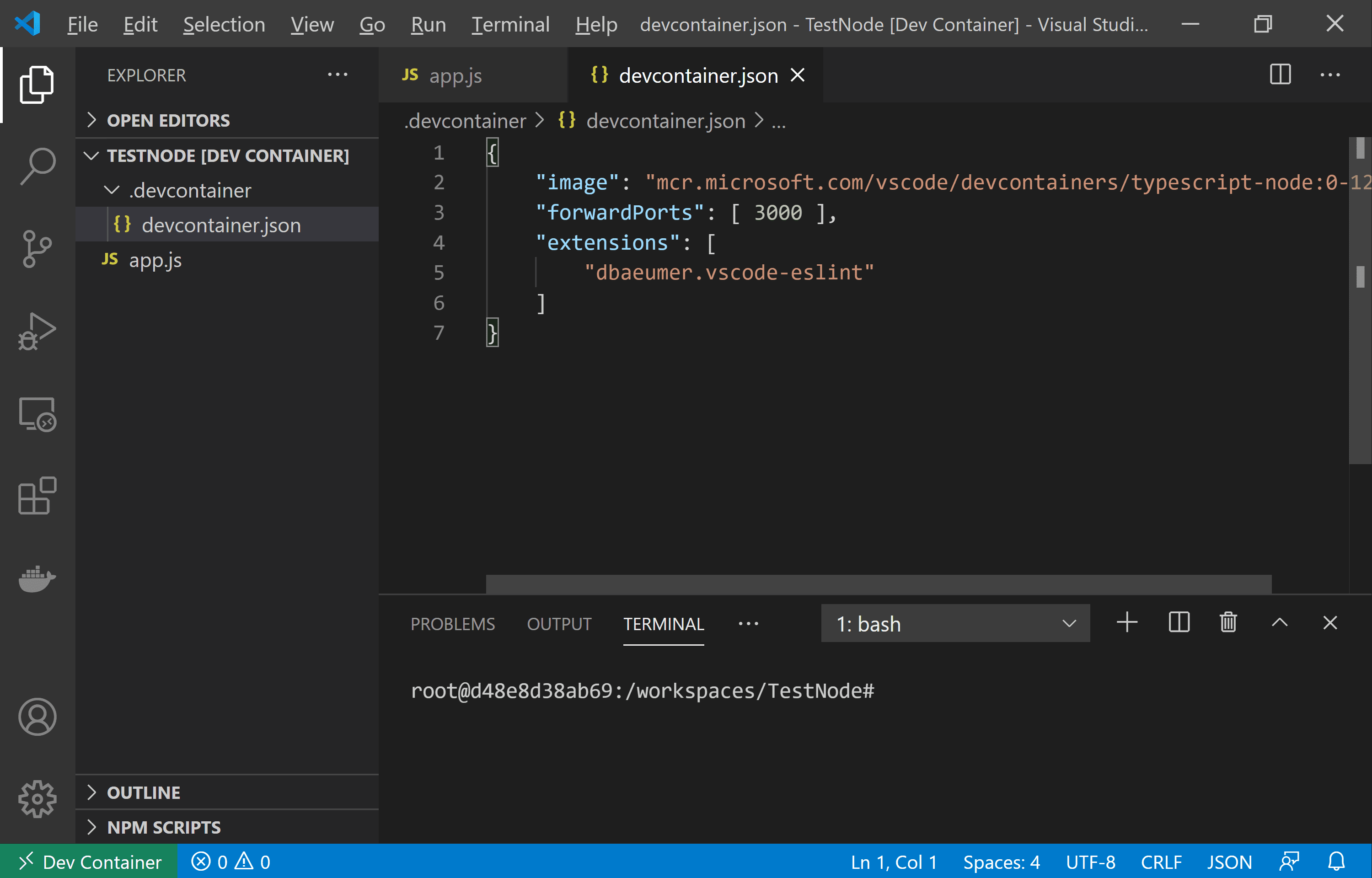 VS Code 实例连接到开发容器