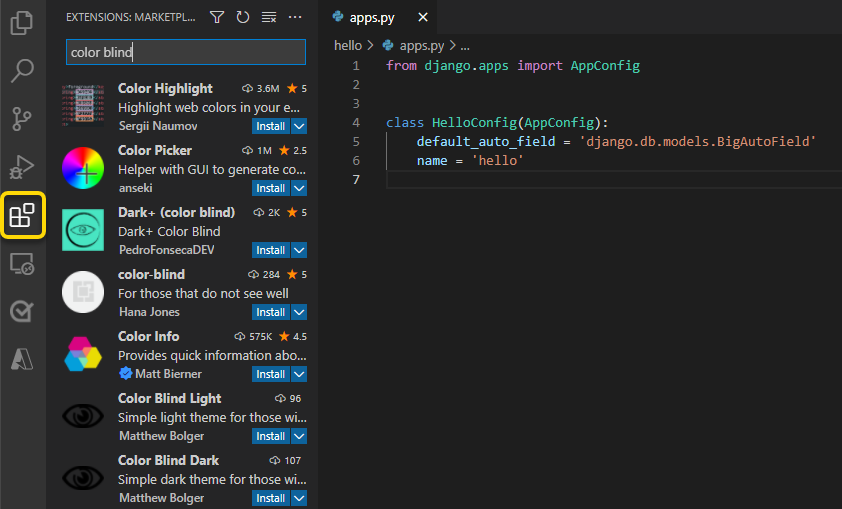 Visual Studio Marketplace 在 VS Code 用户界面中的显示