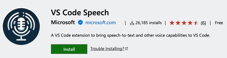 VS Code 语音扩展市场详情截图