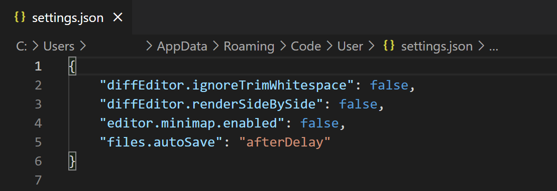 用户 settings.json 在编辑器中打开