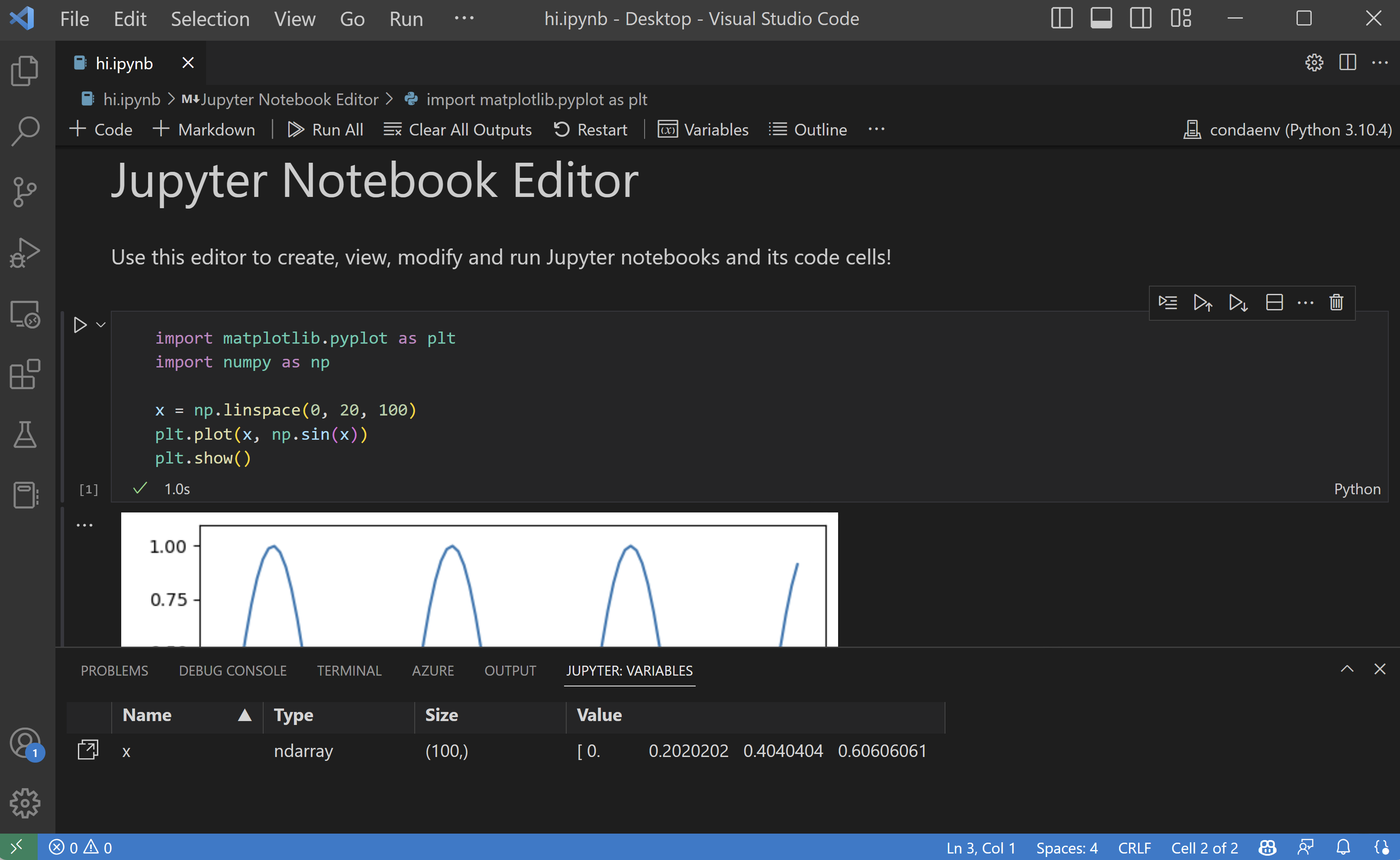 在VS Code的Notebook编辑器中运行的Jupyter notebook