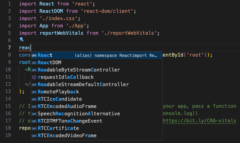 React IntelliSense 建议