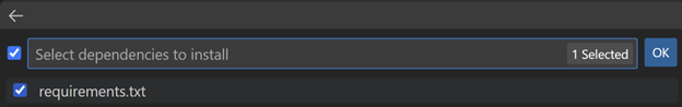 选中复选框以从requirements.txt文件安装依赖项