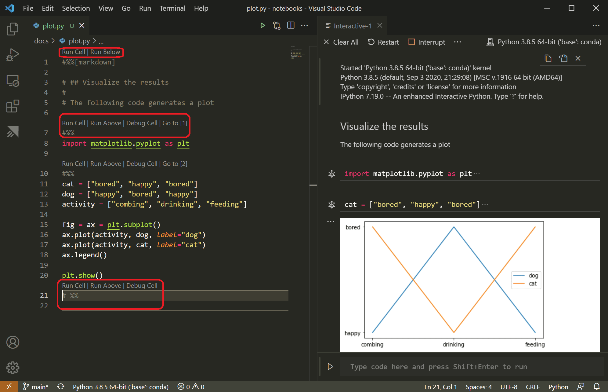 在VS Code中运行的Jupyter notebook和Python交互窗口