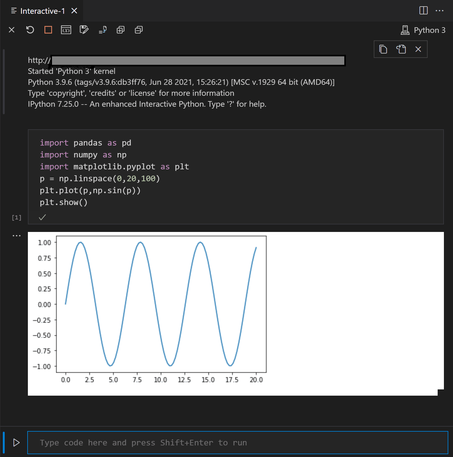 Python交互窗口显示代码正在远程Jupyter服务器上运行