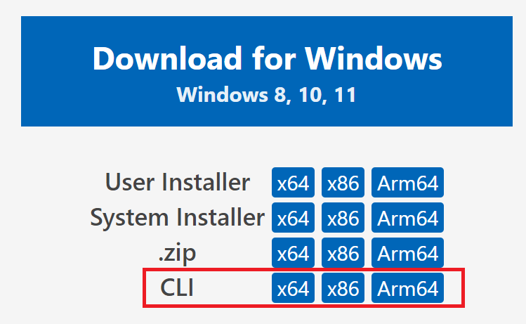 VS Code 下载选项，CLI 已高亮显示