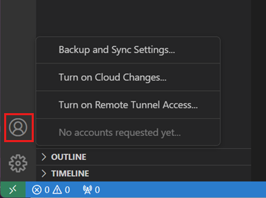 VS Code中账户菜单的截图