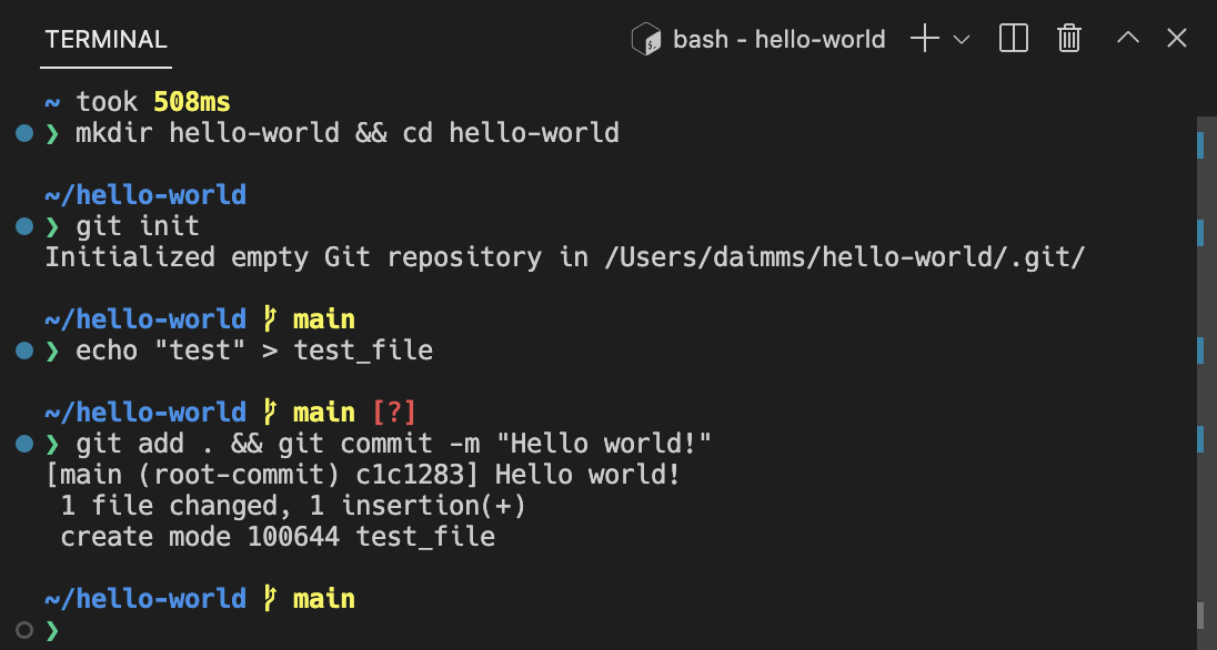 集成终端可以像独立终端一样运行诸如mkdir和git等命令。VS Code的终端具有称为shell integration的附加功能，该功能通过命令左侧和滚动条中的装饰来跟踪命令的运行位置。