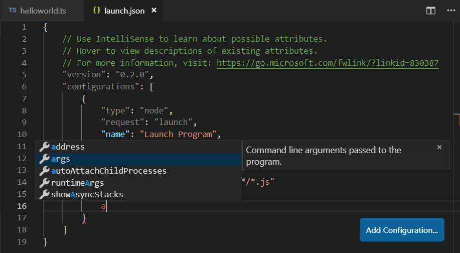 launch.json IntelliSense