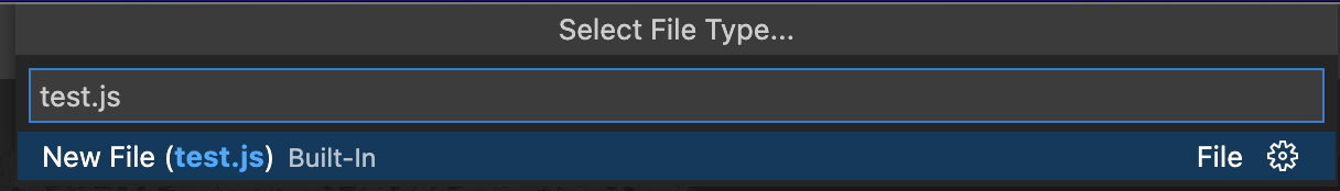 一个输入框中输入了test.js，并选择了新建文件(test.js)的选项