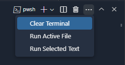 终端视图的溢出菜单中现在提供了清除终端、运行活动文件和运行选定文本命令