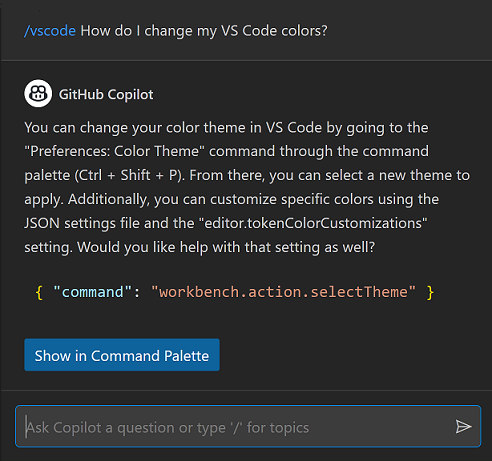 Copilot聊天示例询问如何更改VS Code颜色