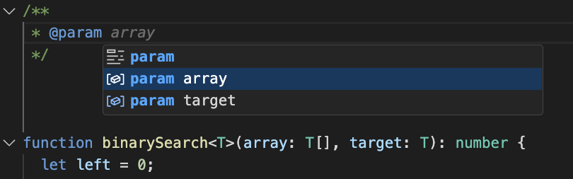 在TypeScript文件中的JS Doc @param 自动补全