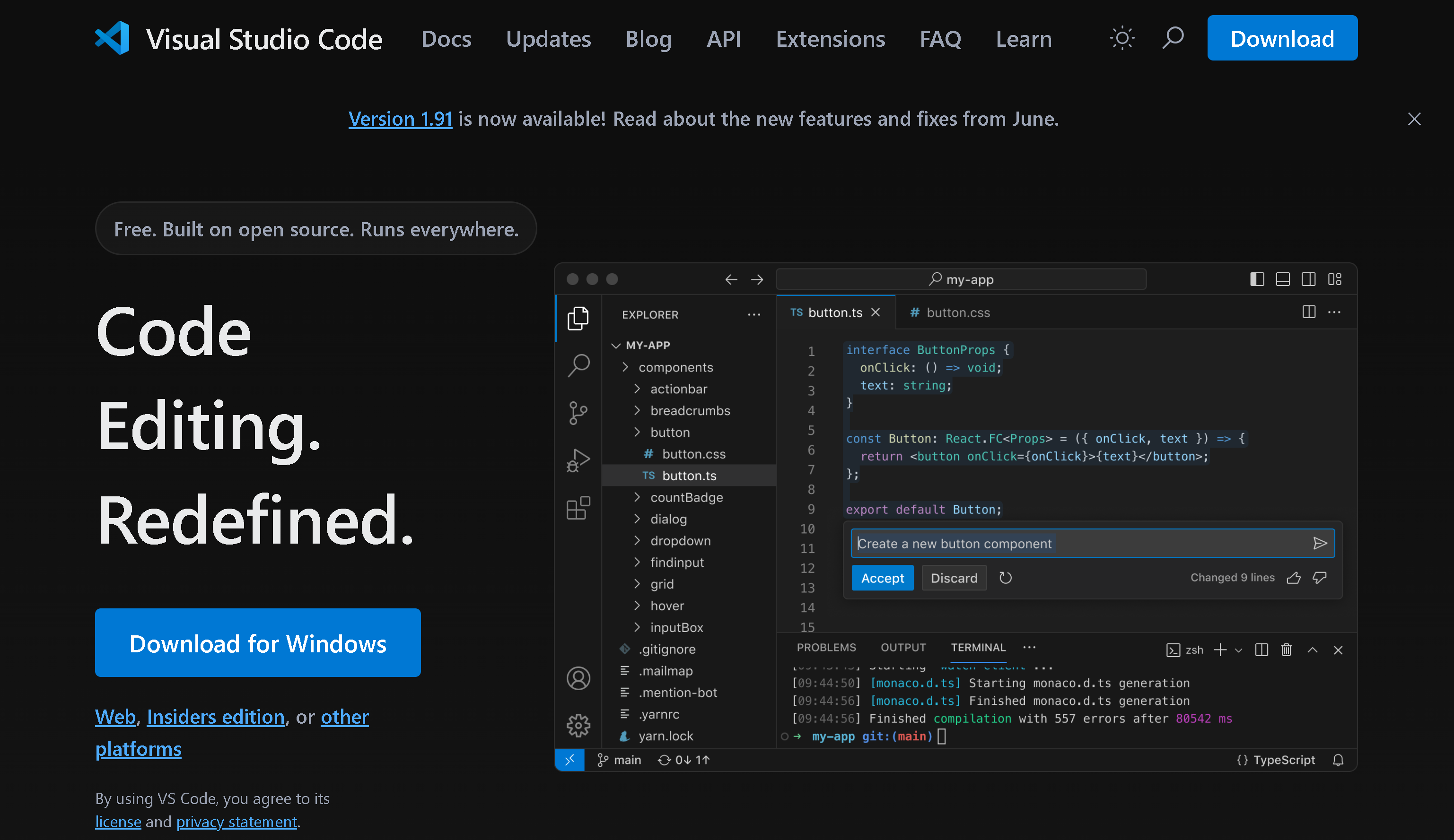 VS Code 网站暗黑模式。