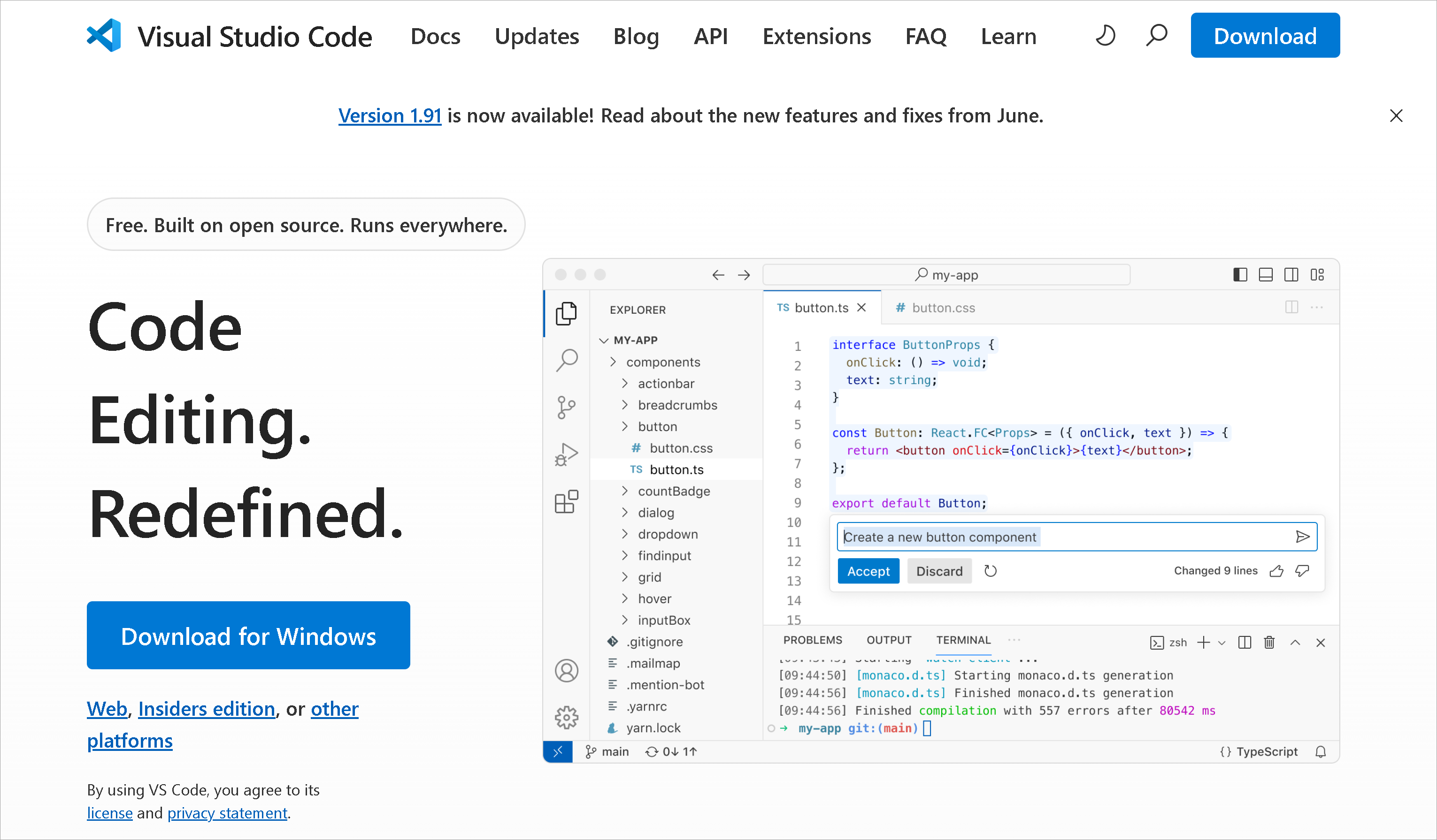 VS Code 网站亮色模式。