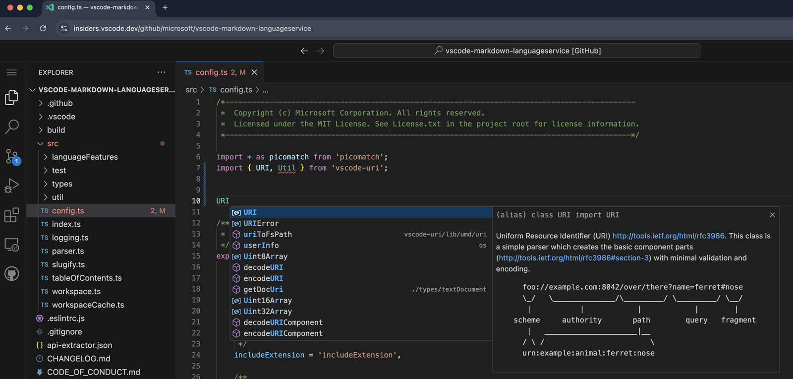 在vscode.dev上导入包的IntelliSense和错误报告。