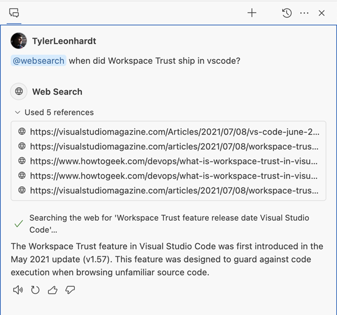 问题“Workspace Trust何时在vscode中发布”以及显示参考和详细信息的答案。